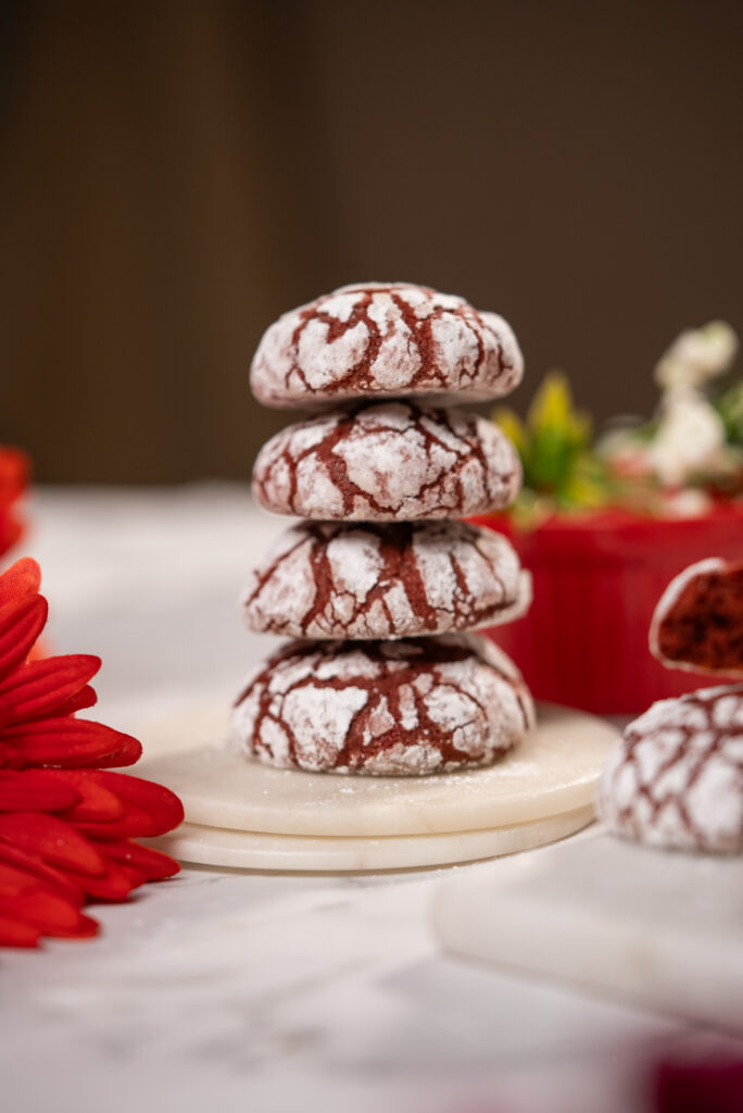 Eggless Red Velvet Crinkle Cookies